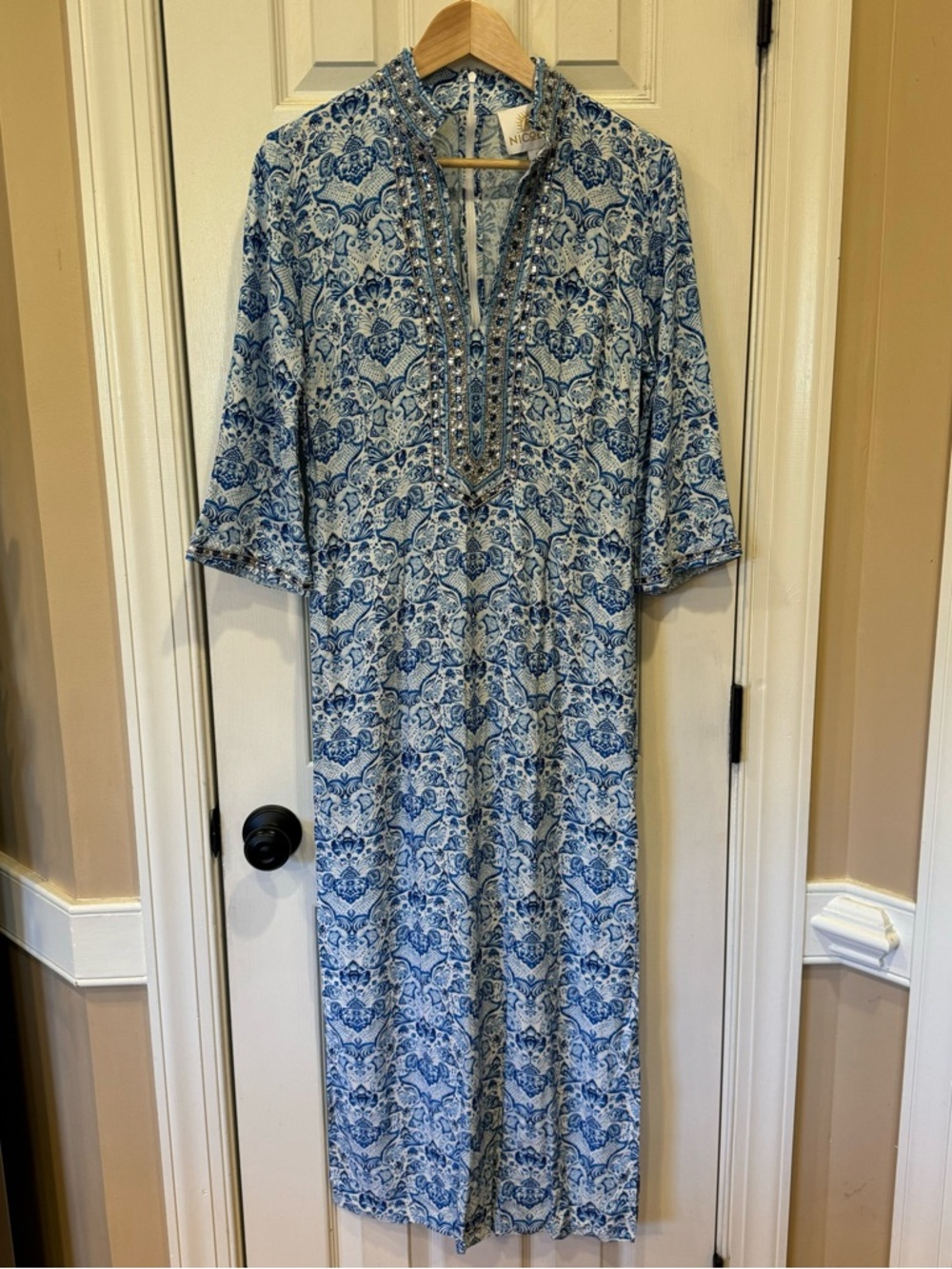 NEW SHALIMAR LONG TUNIC DRESS WITH SAPPHIRE JEWEL EMBELLISHMENT - NICOBLU Size 6 - Picture 6 of 11